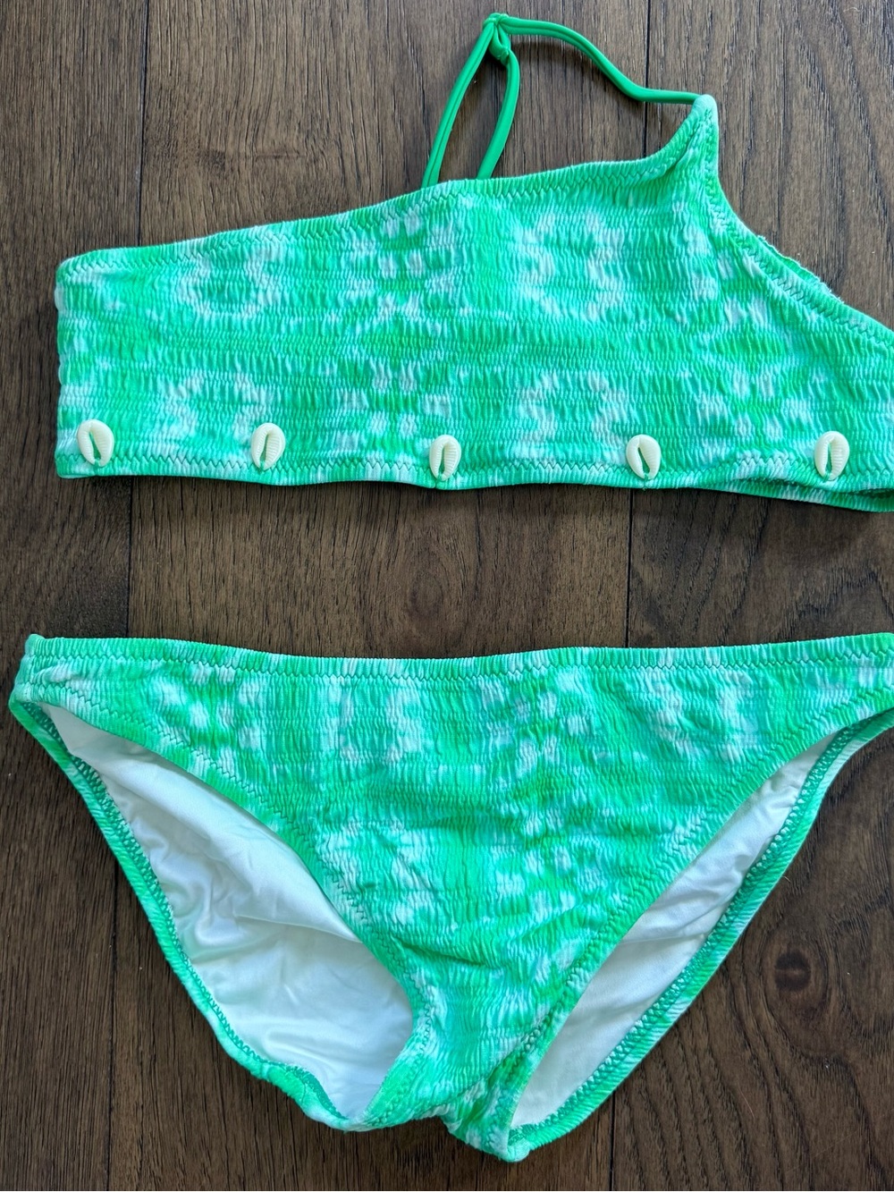 Zara Bright Green Tie-Dye Bikini Bottoms with Shell Trim Size 13-14 yrs